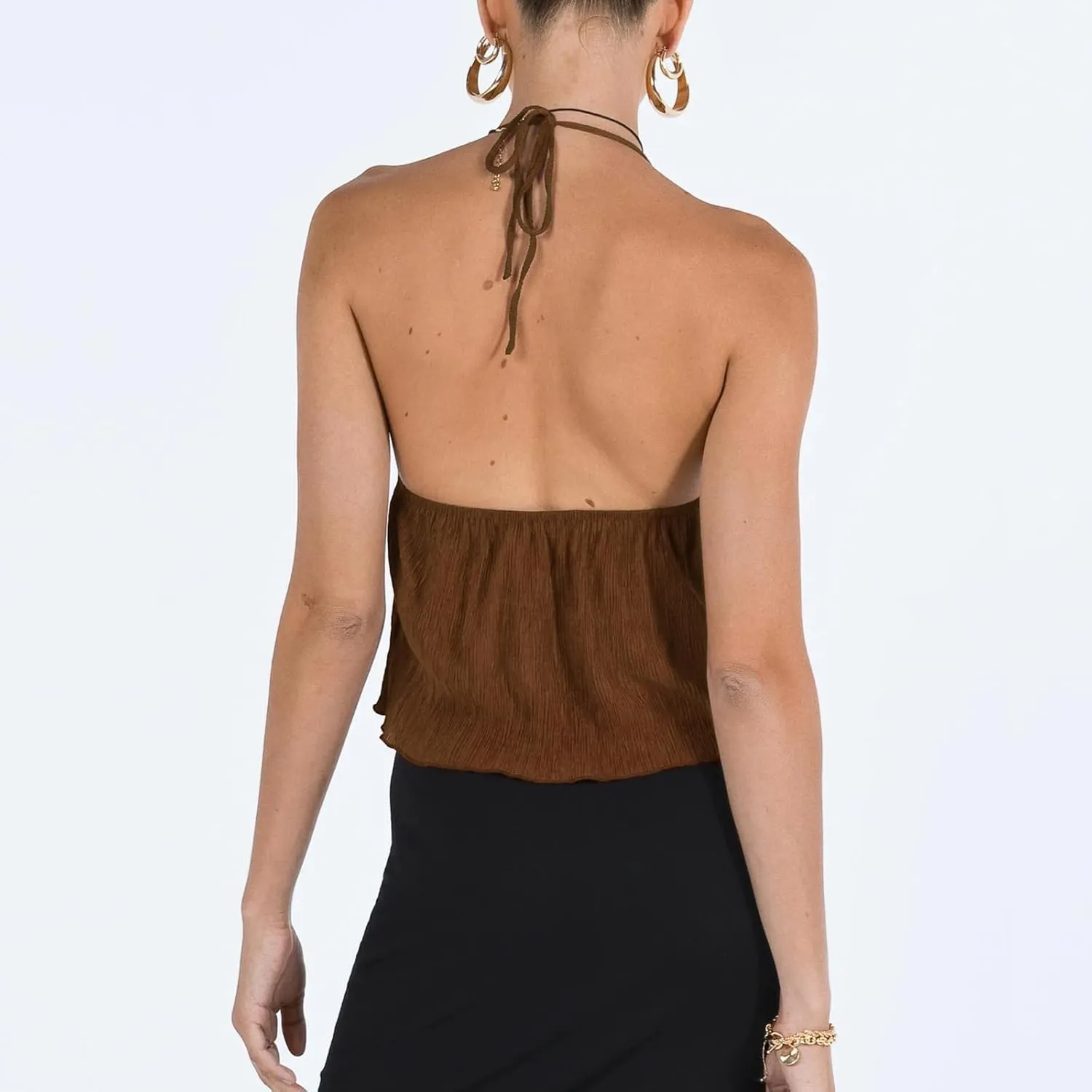 RUEWEY Women Y2K Backless Crop Top Vintage Sexy Tie Up Halter Deep V Neck Spaghetti Strap Cami Top Streetwear?