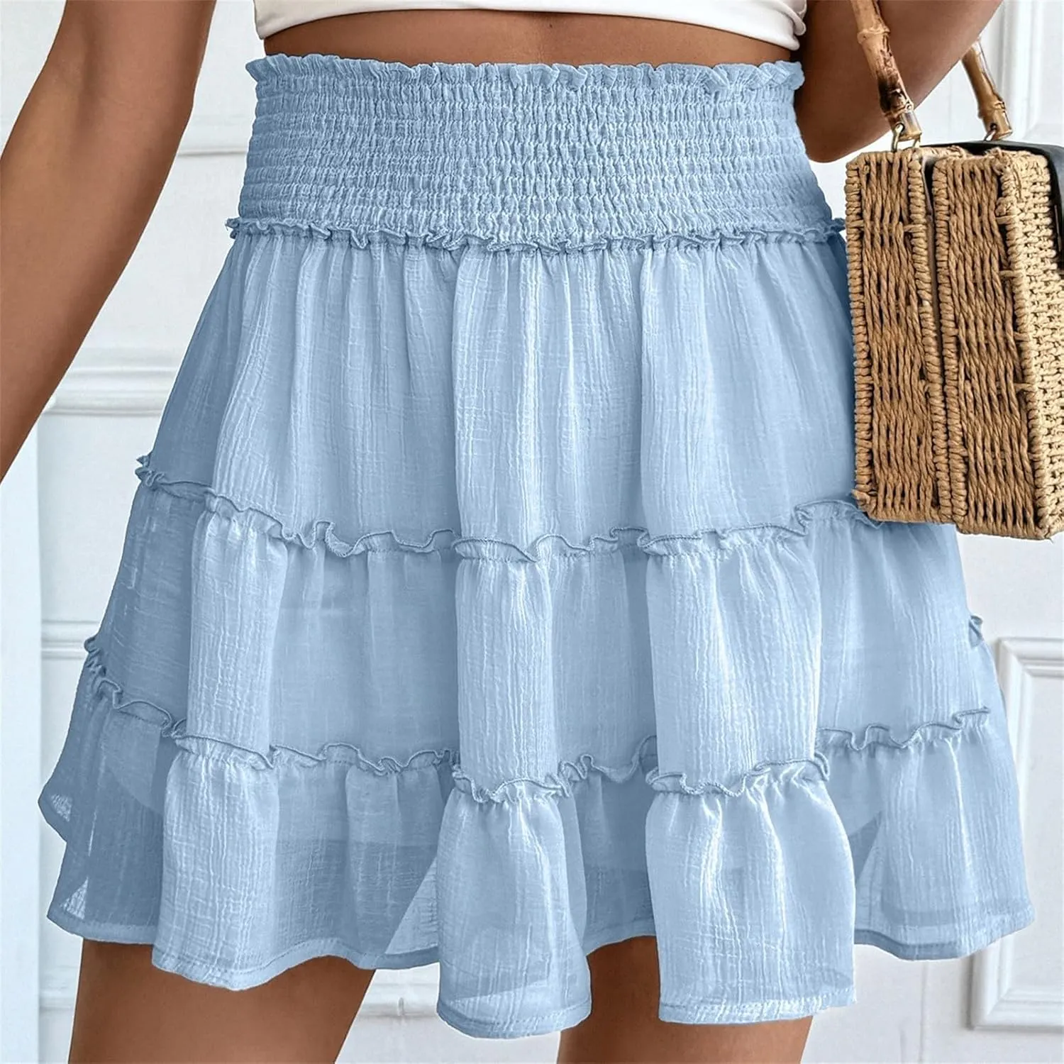 Ruffle Shorts for Women Elastic High Waisted Casual Summer Shorts