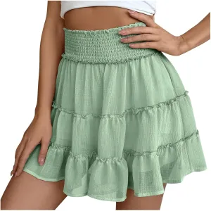 Ruffle Shorts for Women Elastic High Waisted Casual Summer Shorts