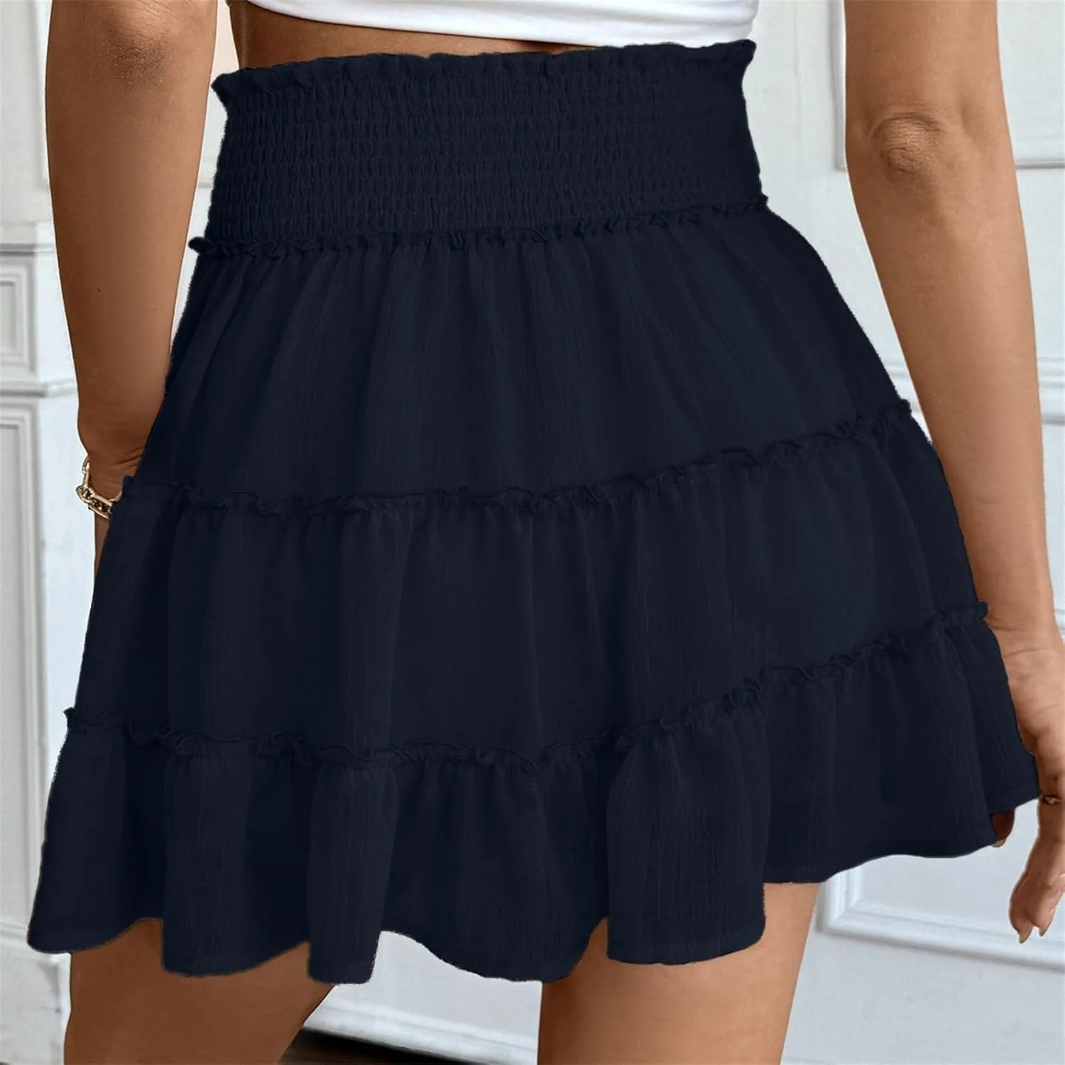 Ruffle Shorts for Women Elastic High Waisted Casual Summer Shorts