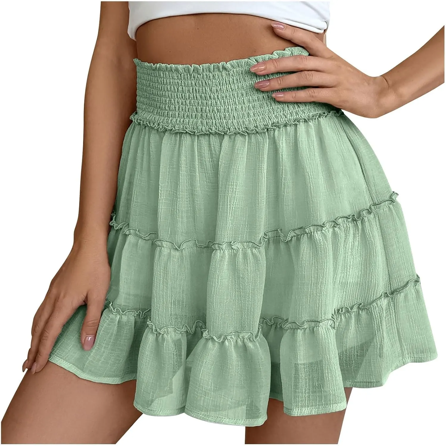 Ruffle Shorts for Women Elastic High Waisted Casual Summer Shorts