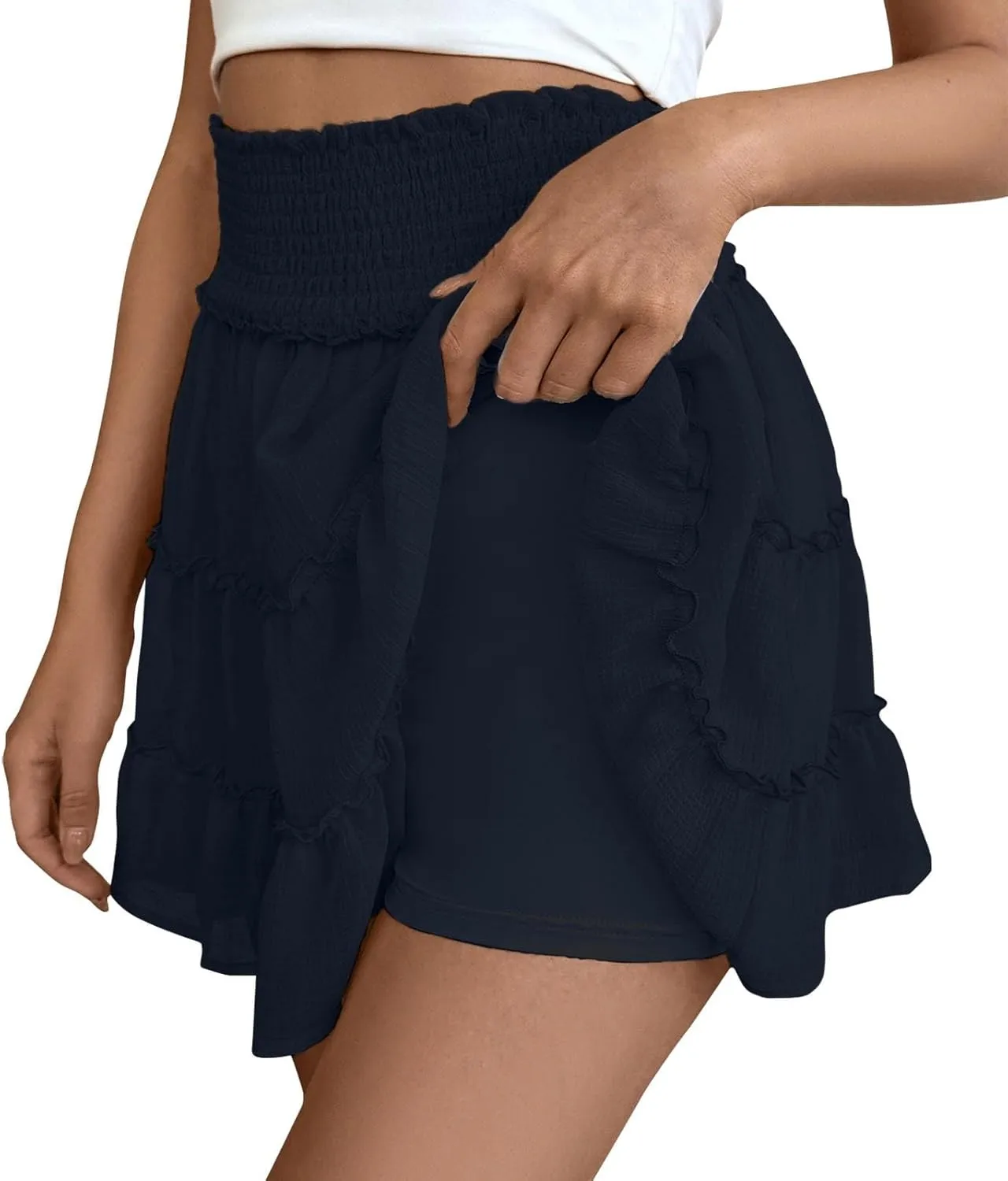 Ruffle Shorts for Women Elastic High Waisted Casual Summer Shorts