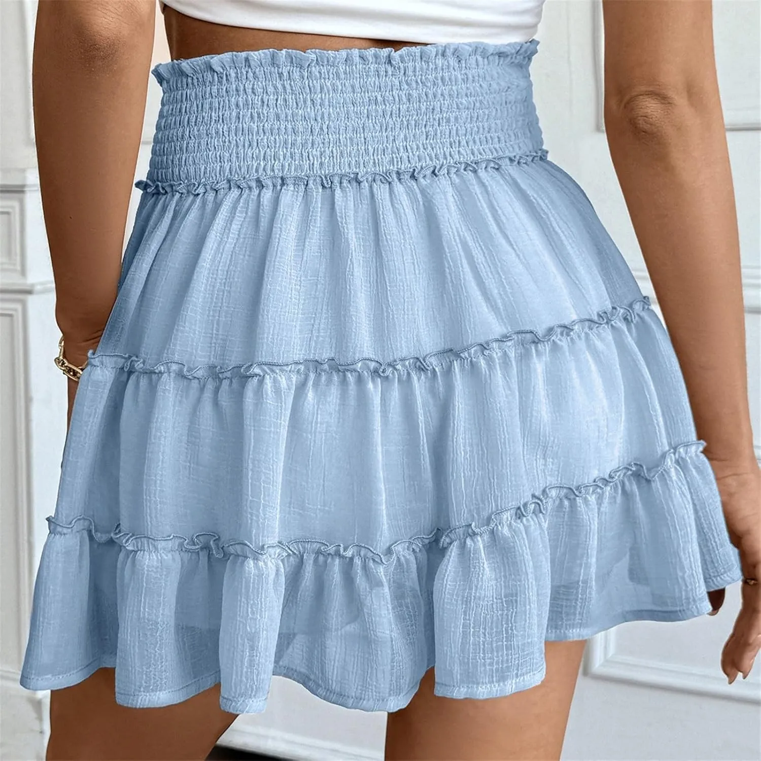 Ruffle Shorts for Women Elastic High Waisted Casual Summer Shorts