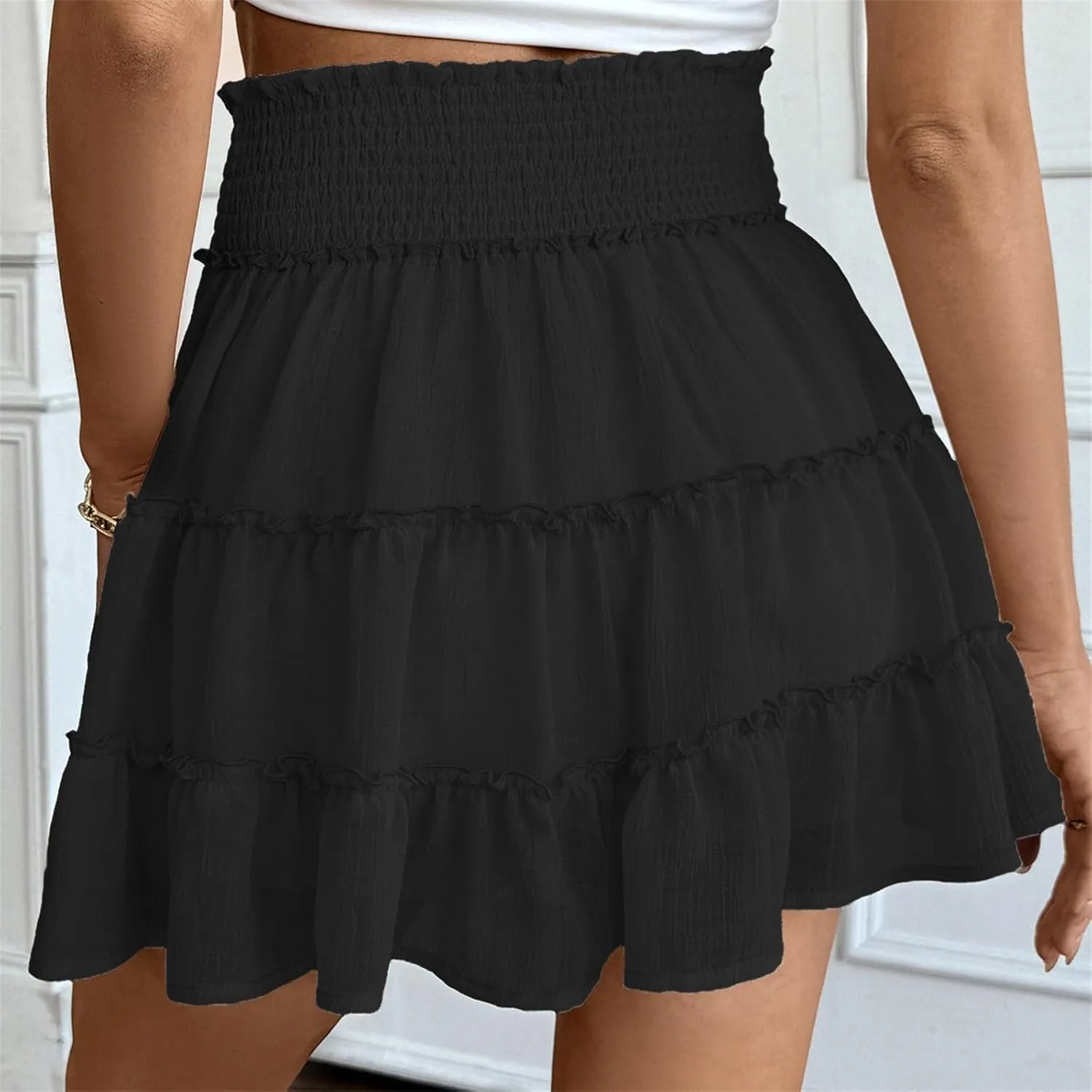 Ruffle Shorts for Women Elastic High Waisted Casual Summer Shorts