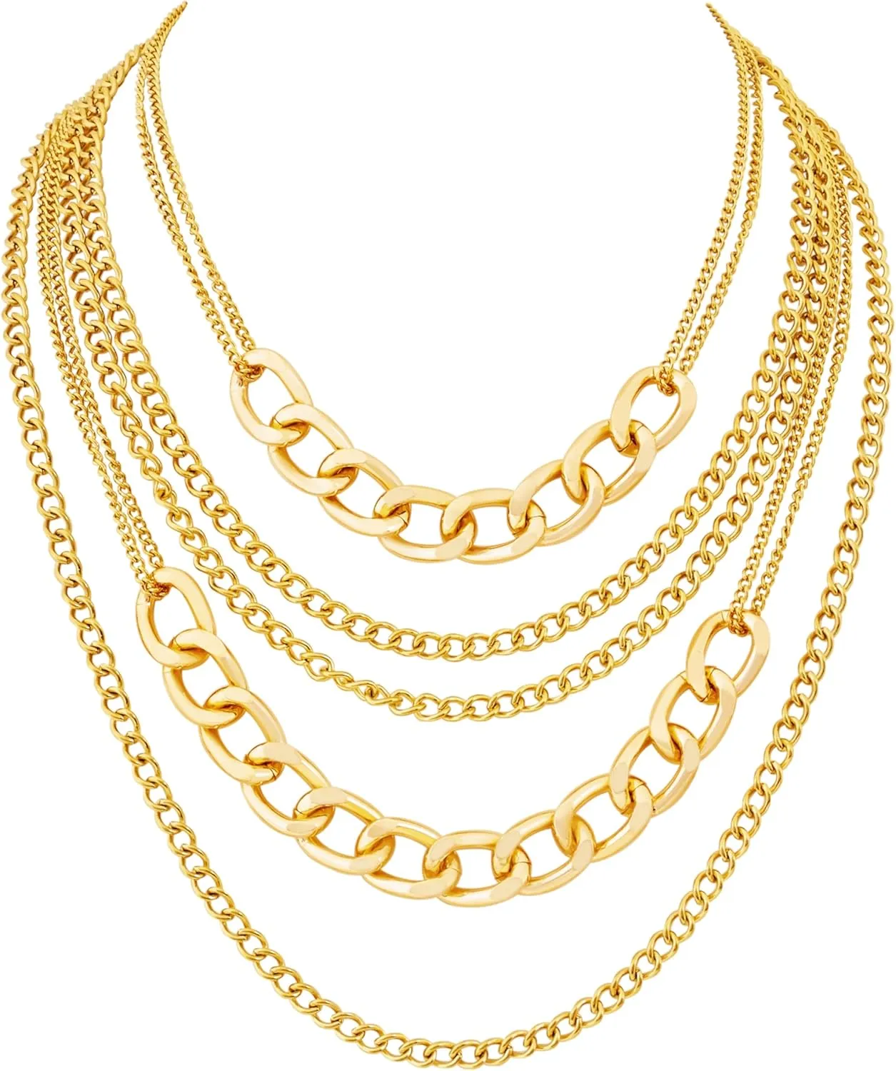 Sacina Gold-tone Layered Chunky Chain Necklace, Punk Grunge Necklace, Emo Christmas Jewelry Gift for Women