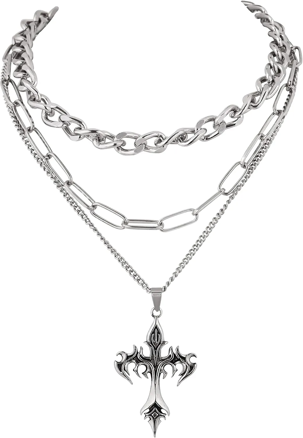 Sacina Gothic Layered Cross Pendant Necklace, Goth Emo Grunge Necklace, Goth Jewelry, Halloween Christmas Jewelry Gift For Women
