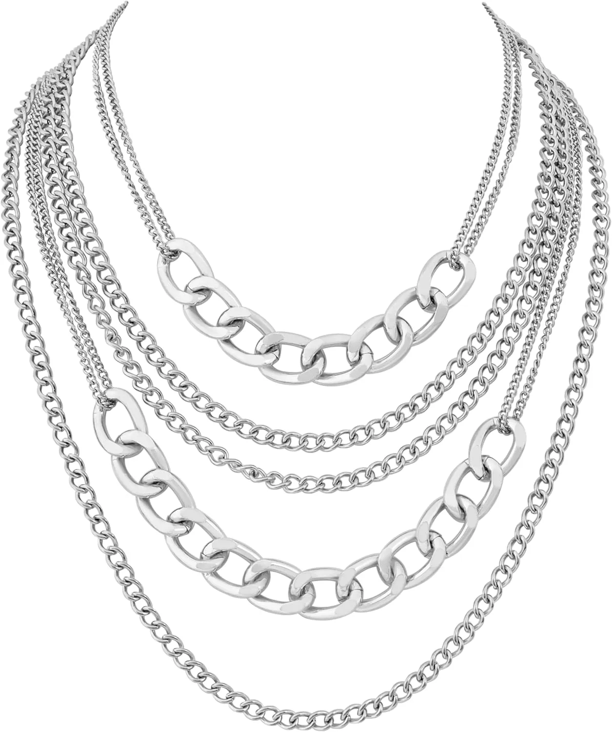 Sacina Silver-tone-tone Layered Choker, Chunky Chain Punk Necklace, Grunge Emo Gothic Necklace, Christmas Jewelry Gift for Women