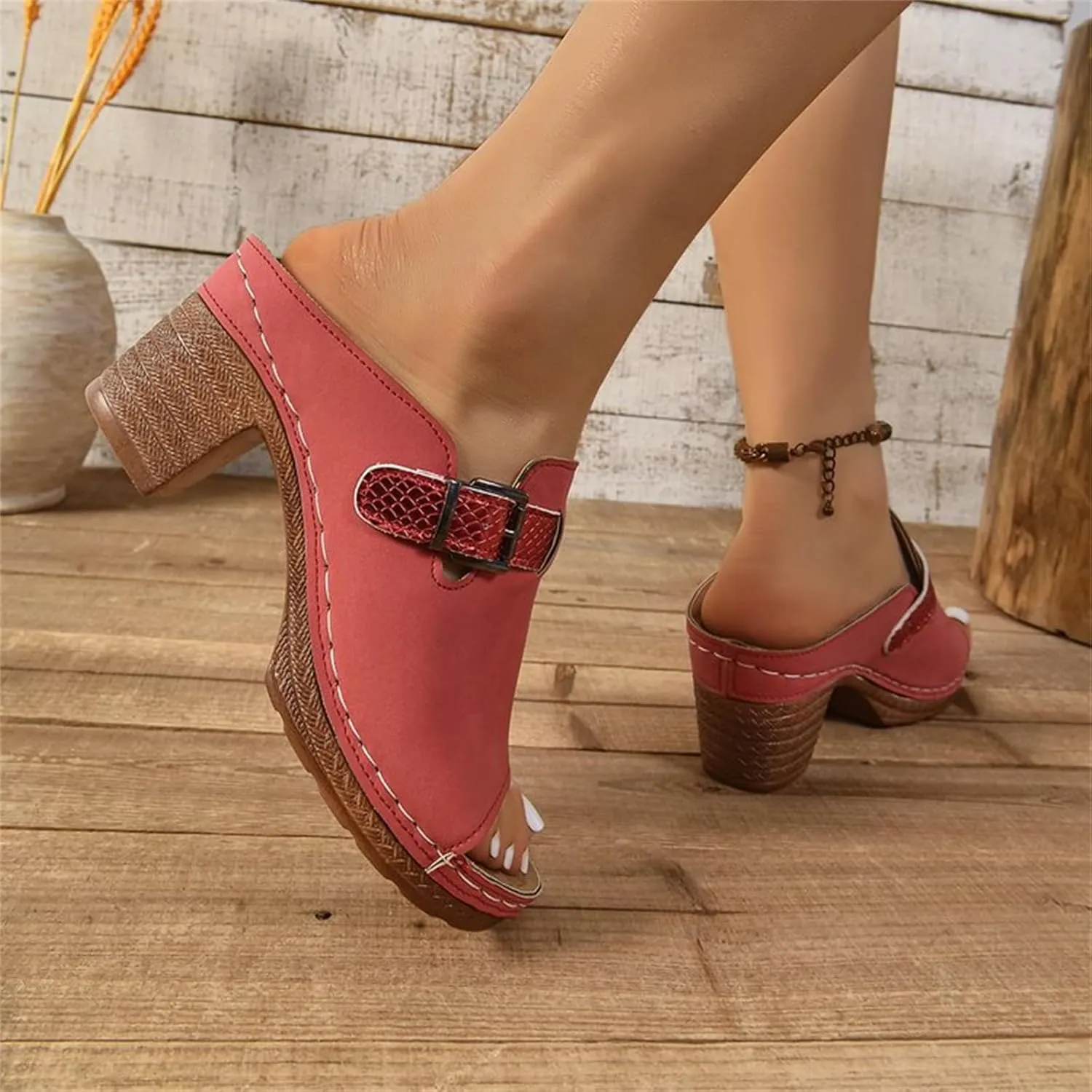 Sandals for Women Comfortable Orthopedic Sandal with Arch Support Square Dressy Open Toe Heels Sandals Casual Mules Fashion Slip On Shoes Breathable Open Back Shoes