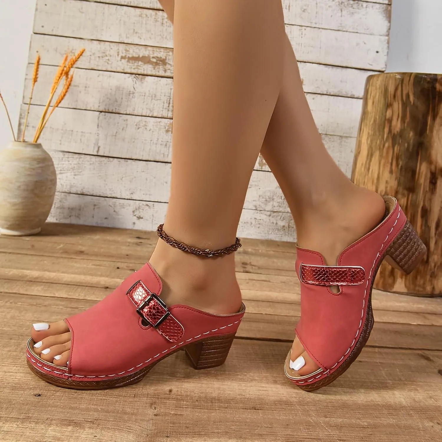 Sandals for Women Comfortable Orthopedic Sandal with Arch Support Square Dressy Open Toe Heels Sandals Casual Mules Fashion Slip On Shoes Breathable Open Back Shoes