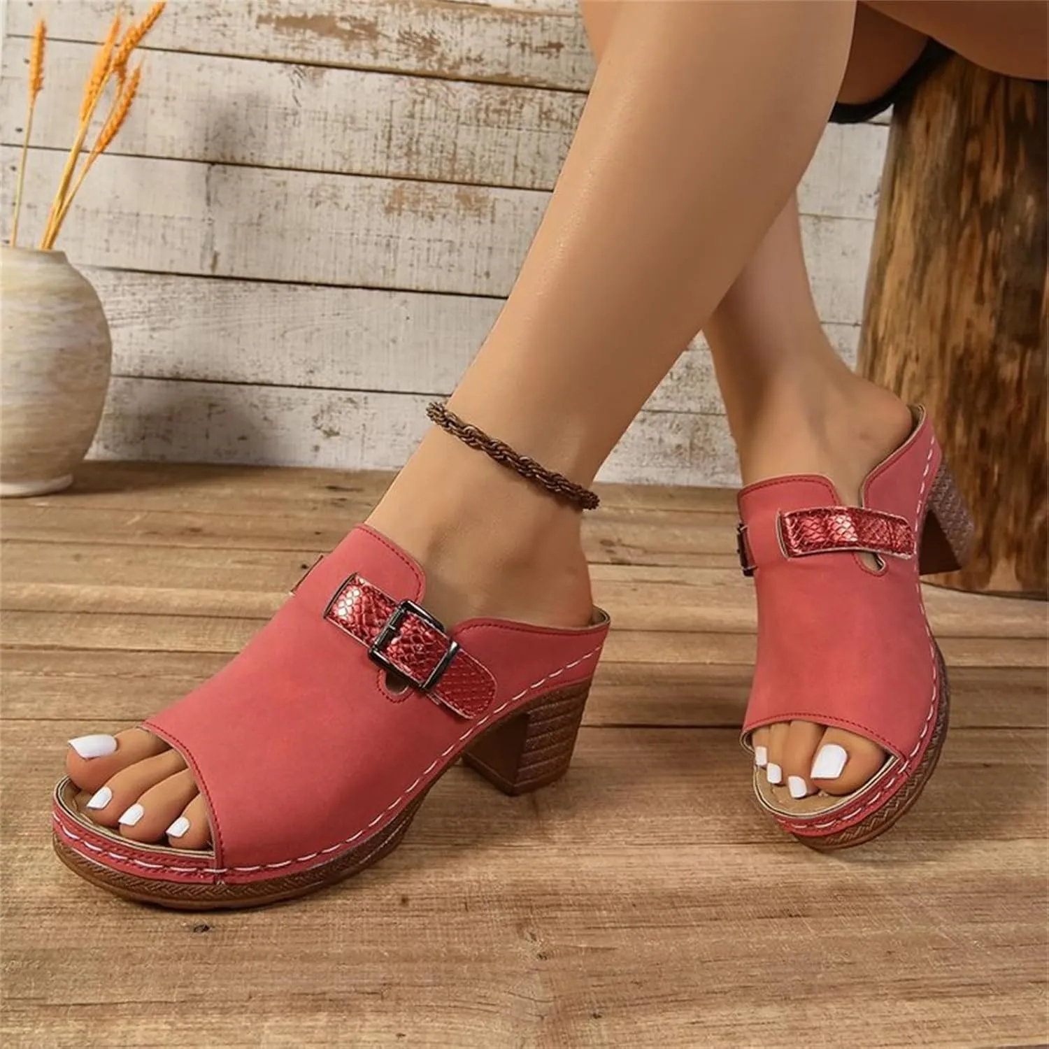 Sandals for Women Comfortable Orthopedic Sandal with Arch Support Square Dressy Open Toe Heels Sandals Casual Mules Fashion Slip On Shoes Breathable Open Back Shoes