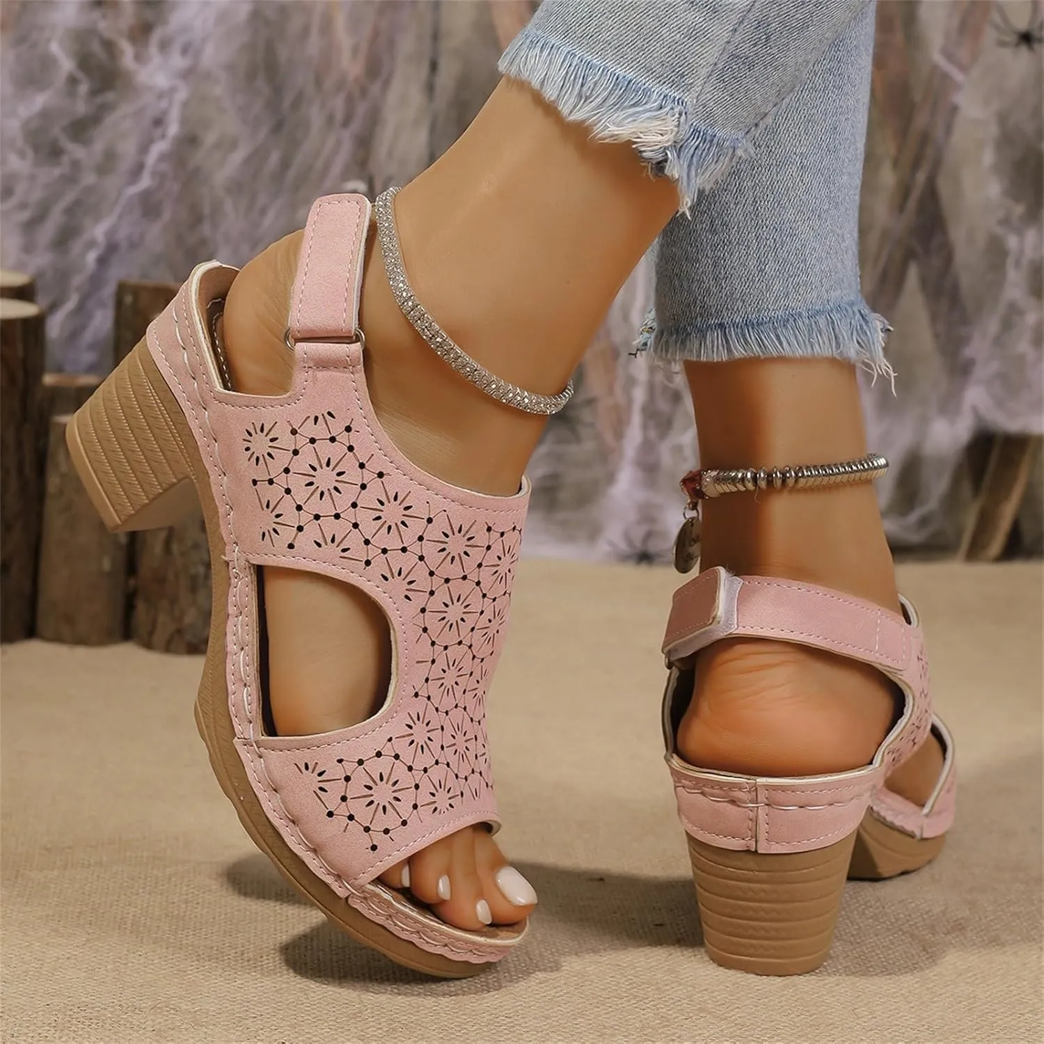 Sandals for Womens Open Toe Ankle Strap Low Block Chunky Heels Sandals Comfortable Summer Casual Slip On Slide Sandal Mules Shoes