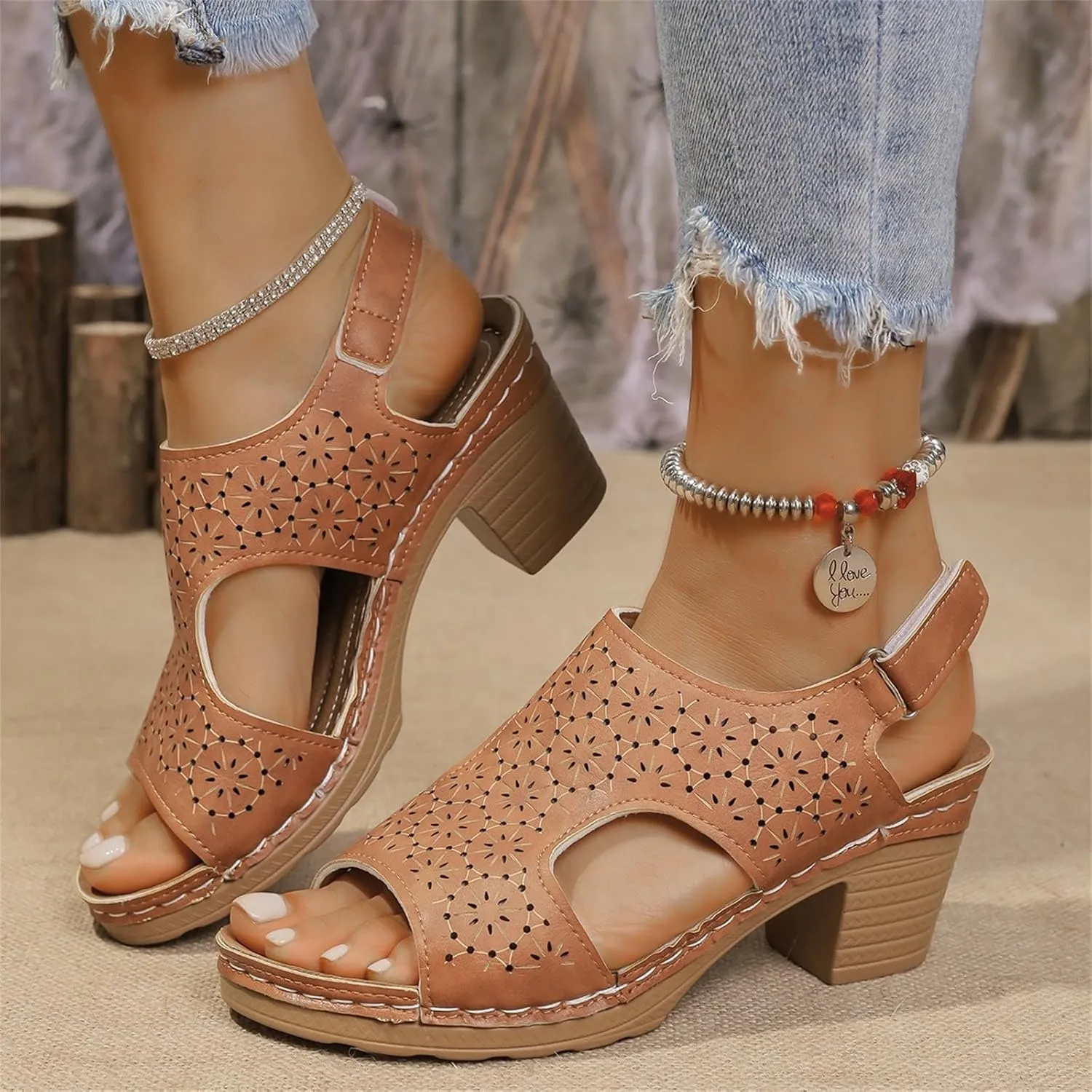 Sandals for Womens Open Toe Ankle Strap Low Block Chunky Heels Sandals Comfortable Summer Casual Slip On Slide Sandal Mules Shoes