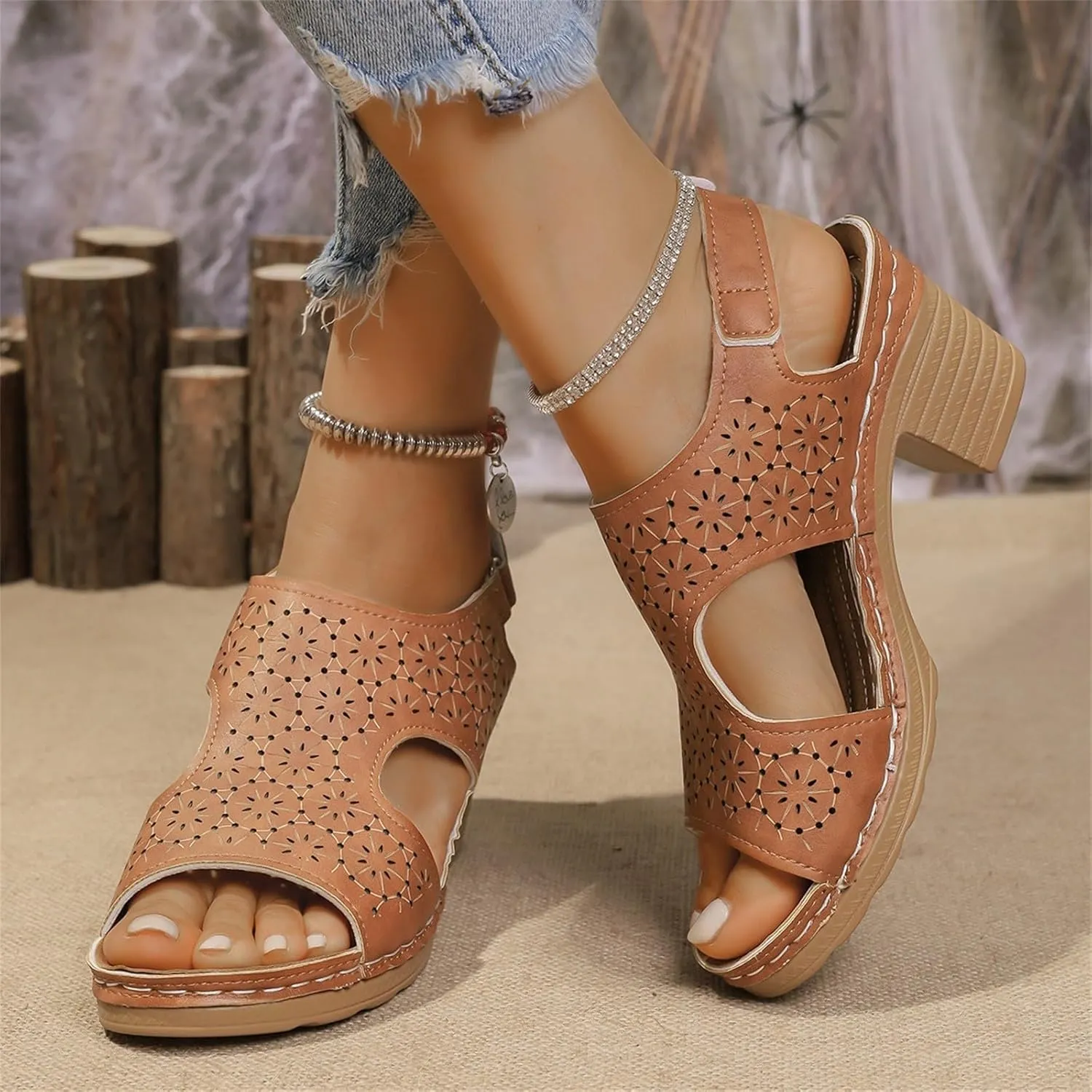 Sandals for Womens Open Toe Ankle Strap Low Block Chunky Heels Sandals Comfortable Summer Casual Slip On Slide Sandal Mules Shoes