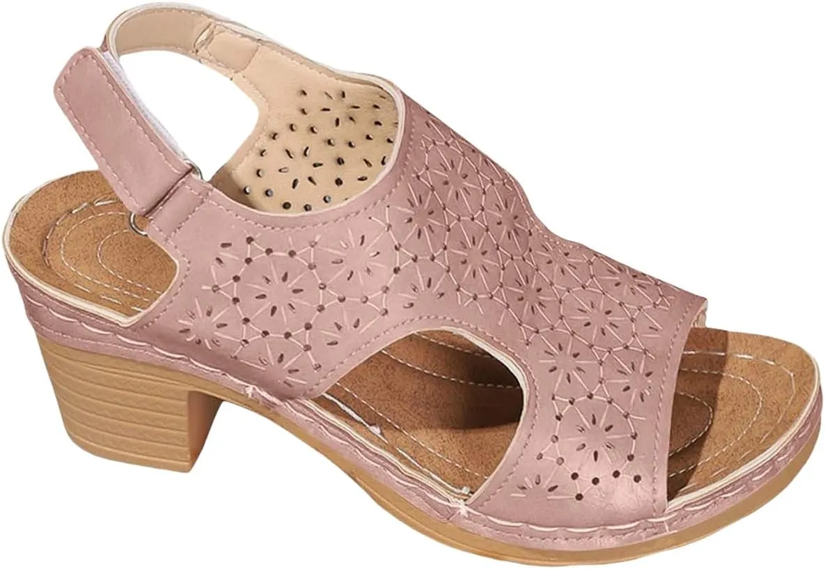 Sandals for Womens Open Toe Ankle Strap Low Block Chunky Heels Sandals Comfortable Summer Casual Slip On Slide Sandal Mules Shoes