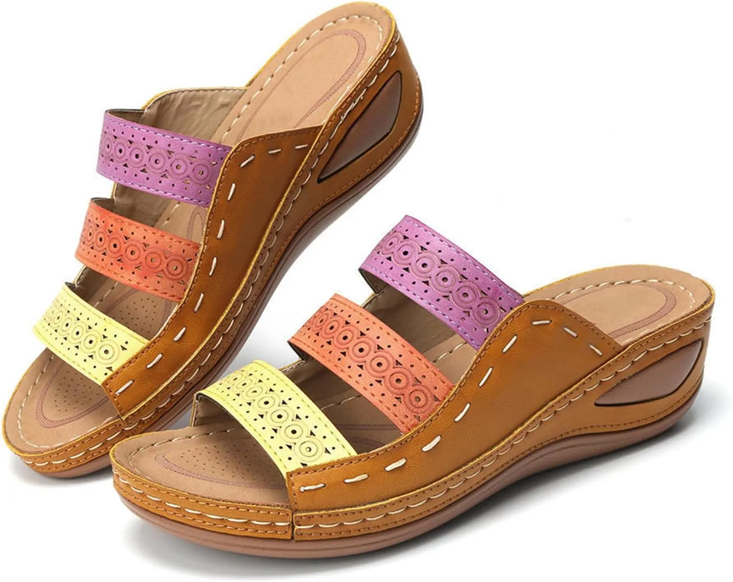 Sandals Women Comfortable Dressy Wedge Sandals Summer Orthopedic Slippers Arch Support Orthotic Slides for Plantar Fasciitis