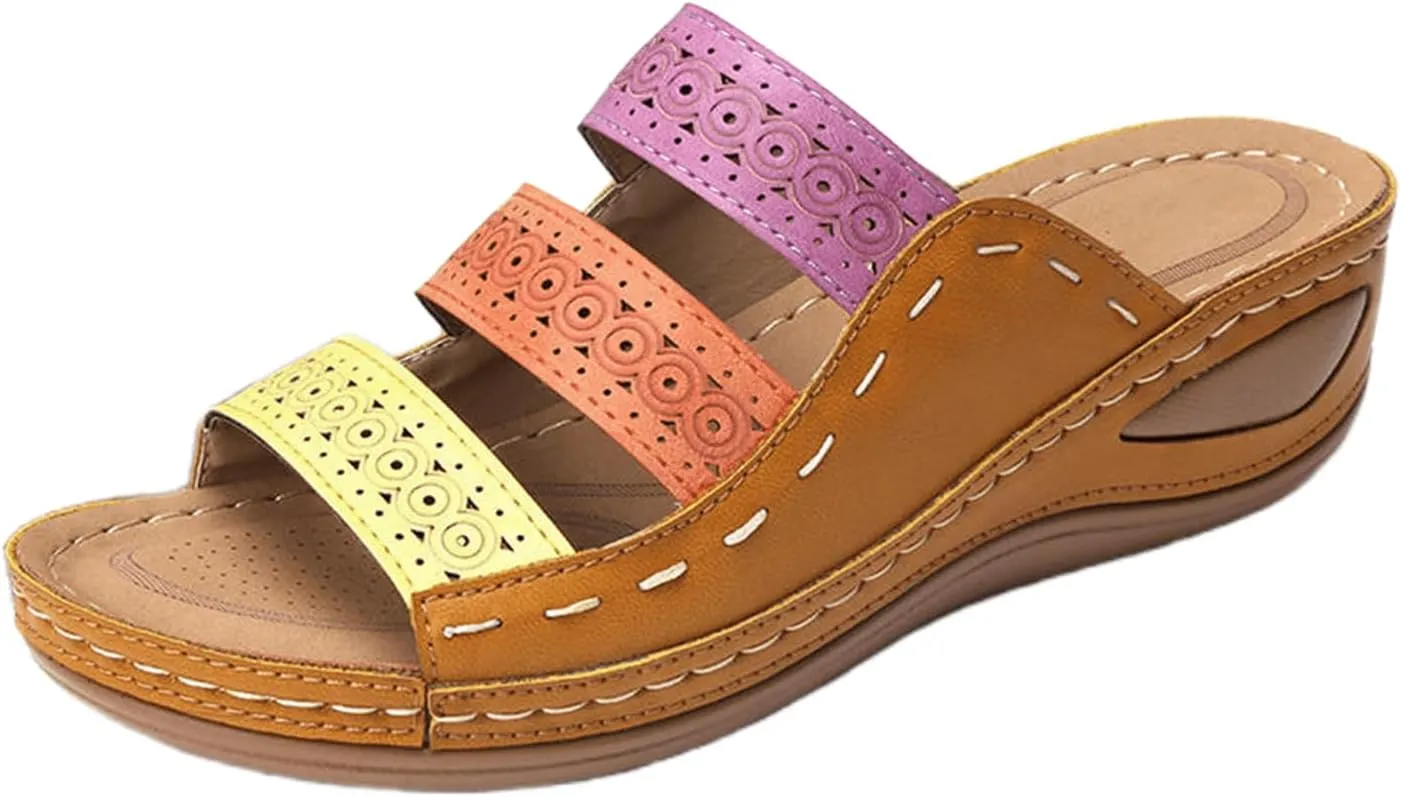 Sandals Women Comfortable Dressy Wedge Sandals Summer Orthopedic Slippers Arch Support Orthotic Slides for Plantar Fasciitis