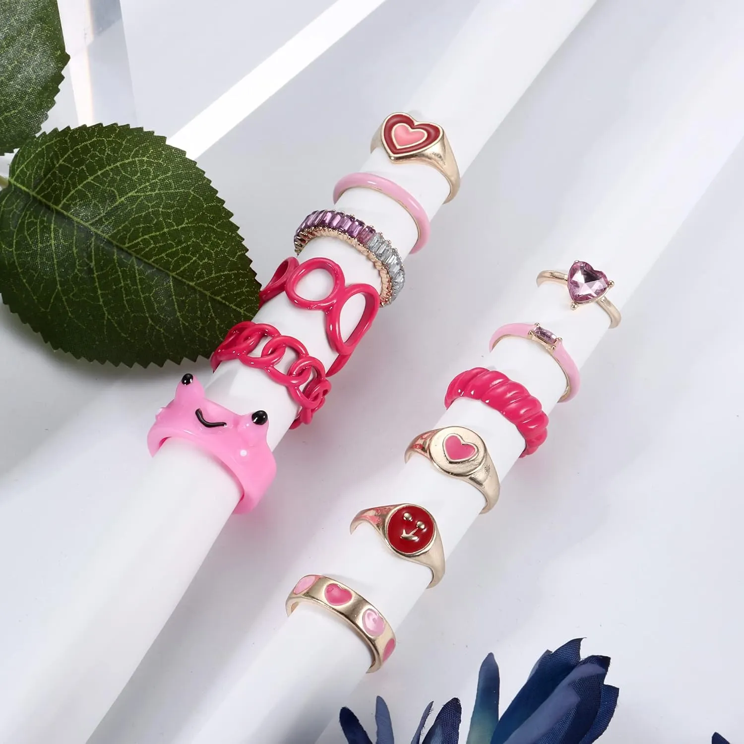 Sanfenly 12pcs Y2K Chunky Colorful Acrylic Resin Gold Cute Trendy Funky Statement Stackable Finger Knuckle Rings Aesthetic Y2k Jewelry