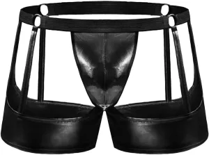 Sexy Black PU Leather Sissy Lingerie Cosplay Nightclub Sexy Punk Clubwear Lingerie with O Ring Buckle