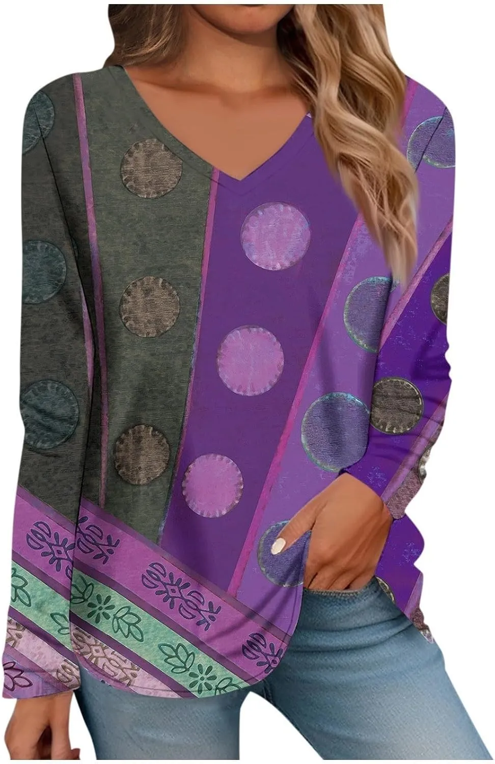 SHAOBGE Women Fall Tops Trendy Boho Dressy Casual Shirt Long Sleeve Blouse Lightweight Sweatshirts Pullover Going Out Tees