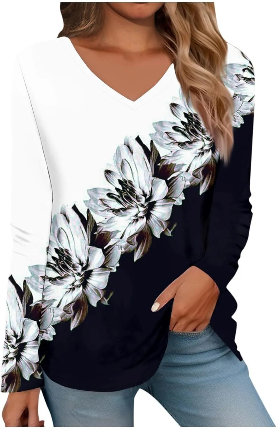 SHAOBGE Women Fall Tops Trendy Boho Dressy Casual Shirt Long Sleeve Blouse Lightweight Sweatshirts Pullover Going Out Tees