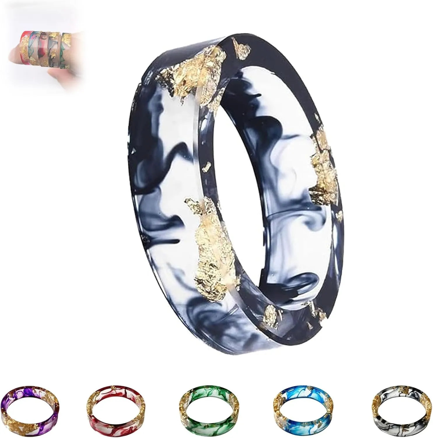Sherum EverRing, Pubyfun Everring, Gold Foil Epoxy Resin Ring, Unique Dried Floral Resin Rings for Women, Handmade Floral Ring with Gold Foil