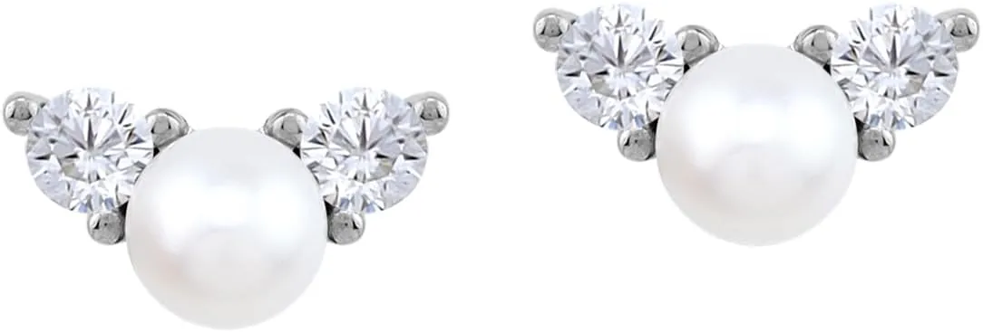 Silvershake Petite 3.5 to 4MM Cultured Freshwater Pearl White Gold Plated or Yellow Gold Plated 925 Sterling Silver Minimalist Trendy Chic Stud Earrings Jewelry for Women
