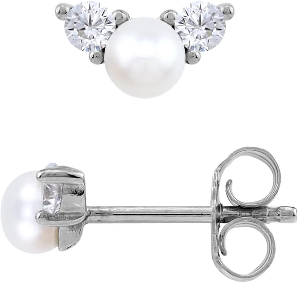 Silvershake Petite 3.5 to 4MM Cultured Freshwater Pearl White Gold Plated or Yellow Gold Plated 925 Sterling Silver Minimalist Trendy Chic Stud Earrings Jewelry for Women