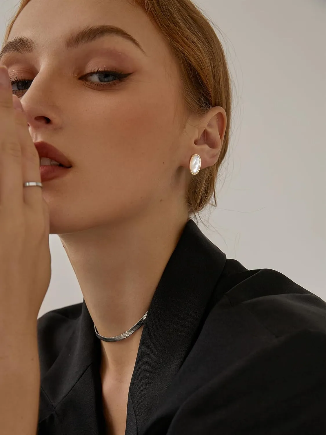 S.Leaf Minimalism Mother of Pearl Stud Earrings for Women Sterling Silver Shell Earrings Round I Heart I Square I Oval Shell Stud Earrings for Women