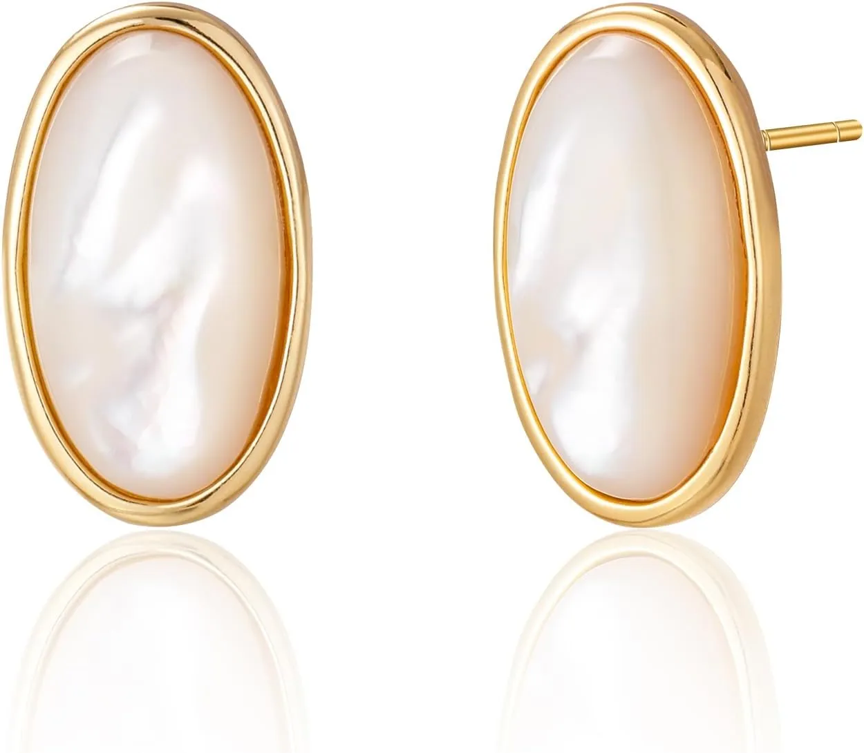 S.Leaf Minimalism Mother of Pearl Stud Earrings for Women Sterling Silver Shell Earrings Round I Heart I Square I Oval Shell Stud Earrings for Women