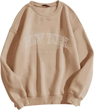 Sleepless City New York Graphic Womens Crewneck Sweatshirt Comfortable Casual Soft Oversized Top Pullover