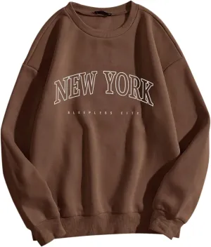 Sleepless City New York Graphic Womens Crewneck Sweatshirt Comfortable Casual Soft Oversized Top Pullover