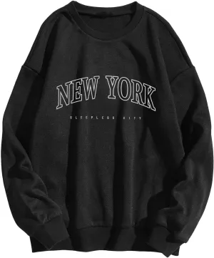 Sleepless City New York Graphic Womens Crewneck Sweatshirt Comfortable Casual Soft Oversized Top Pullover