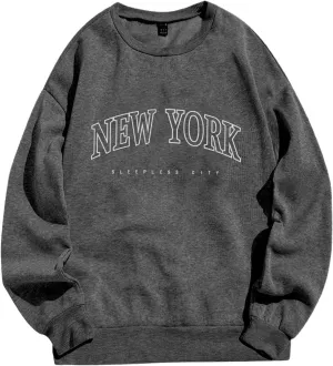 Sleepless City New York Graphic Womens Crewneck Sweatshirt Comfortable Casual Soft Oversized Top Pullover
