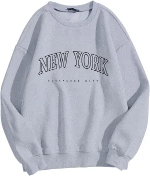 Sleepless City New York Graphic Womens Crewneck Sweatshirt Comfortable Casual Soft Oversized Top Pullover
