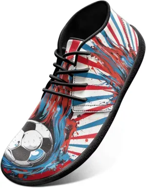 Soccer Trail Running Shoes Wide Toe Box Boots for Men Blue Red Stripes Zero Drop Sole Minimalist Cross-Trainer Shoe Lightweight Casual Gym Laces Athletic Sneaker