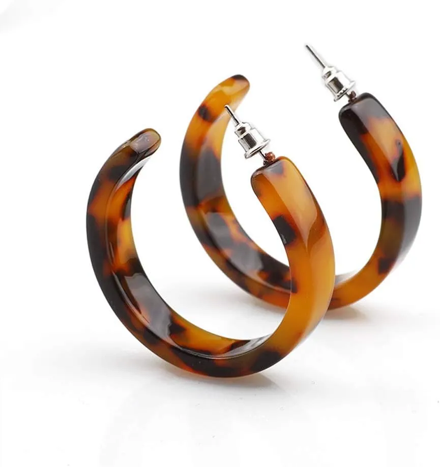 SOFEA Ear Stud, Acrylic Marbled Earring Leopard Round Hoop Earrings Women Tortoise Shell Jewelry