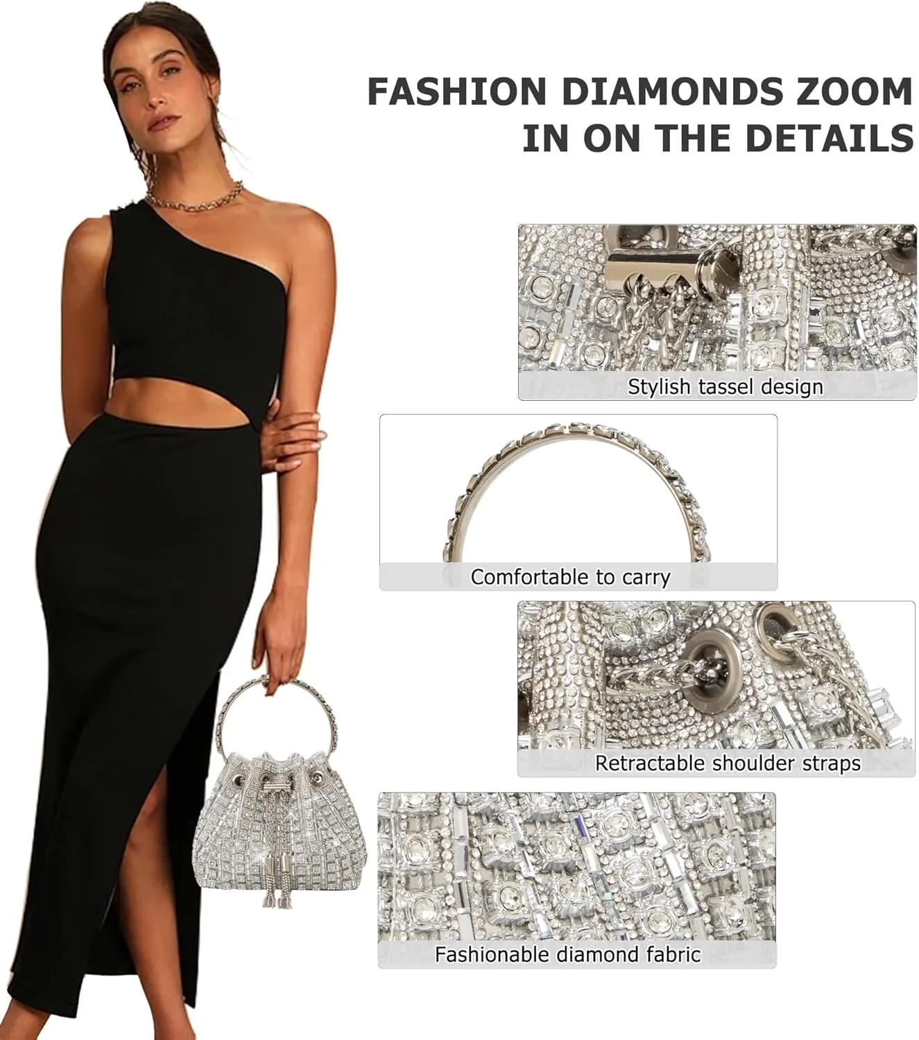 Sparkly Diamond Evening Bag Clutch Purses for Women Rhinestone Purse Glitter Handbag for Party Prom Cocktail Wedding
