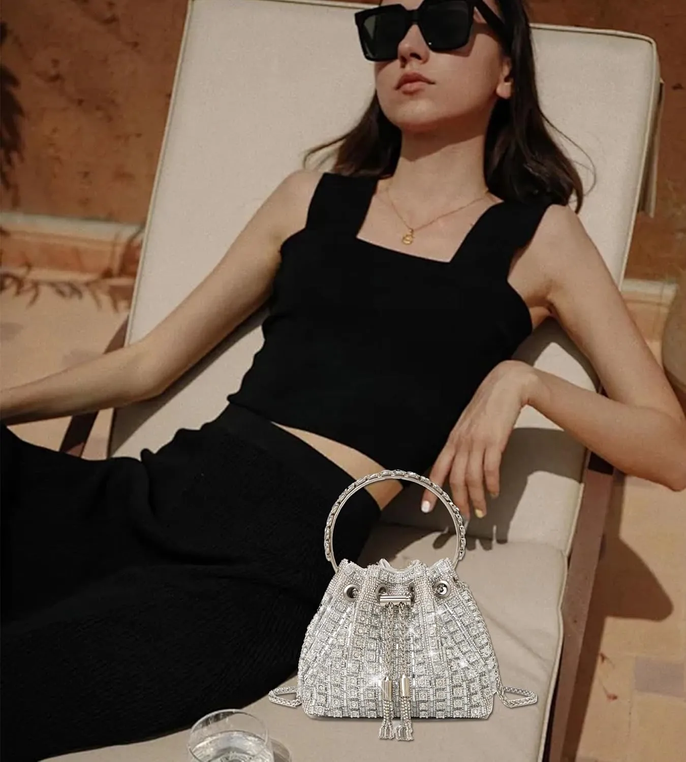Sparkly Diamond Evening Bag Clutch Purses for Women Rhinestone Purse Glitter Handbag for Party Prom Cocktail Wedding