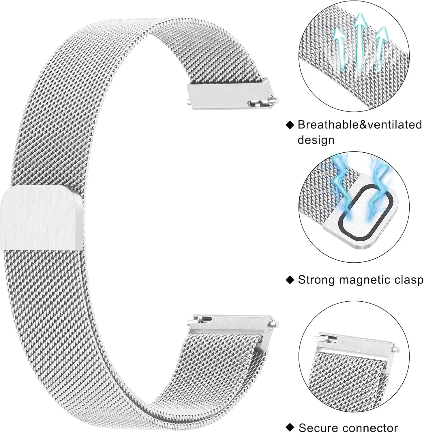 Stainless Steel Metal Watch Band for Men Women, Quick Release Watch Strap Adjustable Metal Mesh Solo Loop Bracelet Replacement Wristband 18mm 19mm