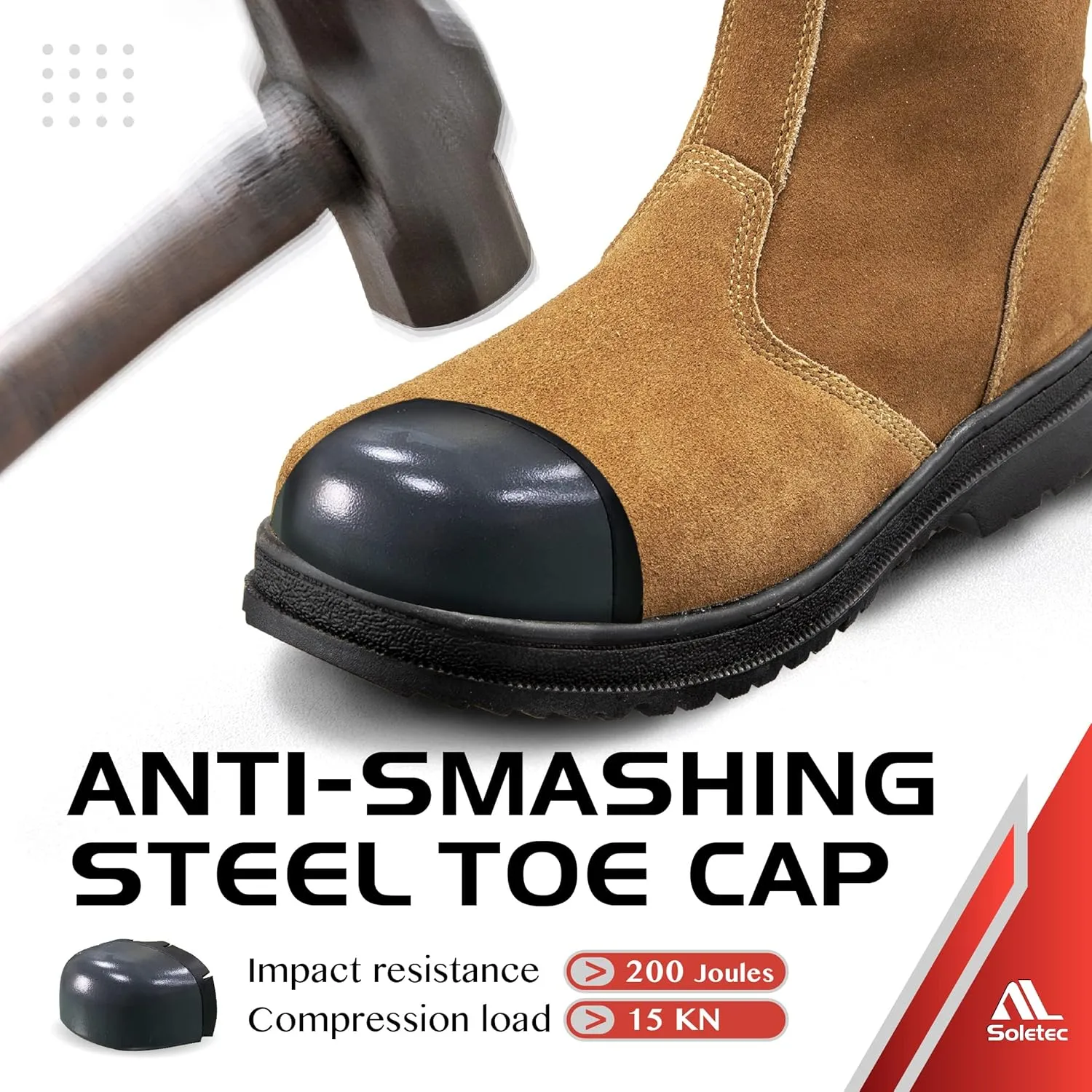 Steel Toe Work Boots, Chelsea Boots, Industrial & Construction Safety Shoes, Oil Resistant Outsole, Steel Plate Side Zip, for Men& Women, 7.5 Inch