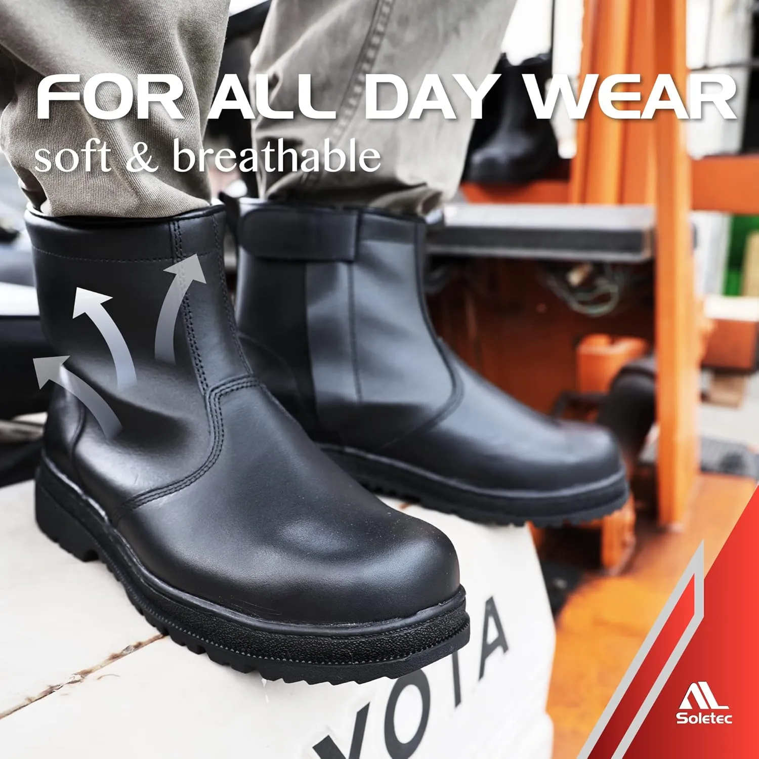 Steel Toe Work Boots, Chelsea Boots, Industrial & Construction Safety Shoes, Oil Resistant Outsole, Steel Plate Side Zip, for Men& Women, 7.5 Inch