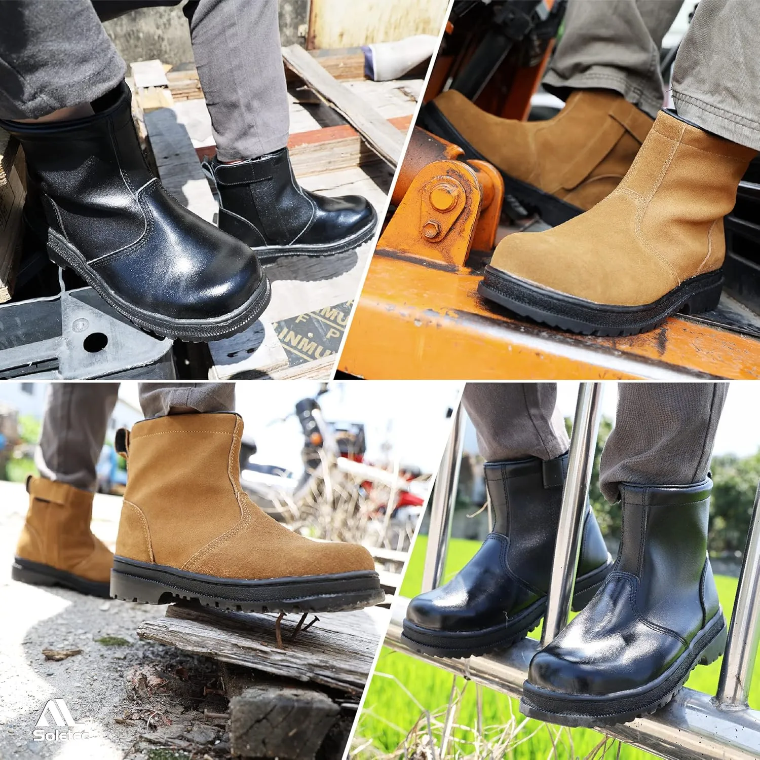 Steel Toe Work Boots, Chelsea Boots, Industrial & Construction Safety Shoes, Oil Resistant Outsole, Steel Plate Side Zip, for Men& Women, 7.5 Inch