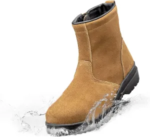 Steel Toe Work Boots, Chelsea Boots, Industrial & Construction Safety Shoes, Oil Resistant Outsole, Steel Plate Side Zip, for Men& Women, 7.5 Inch