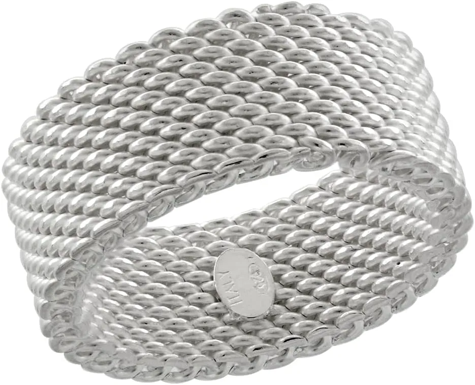 Sterling Silver 10mm Mesh Ring Wedding Band for Men and Women Solid Heavy ITALY sizes 5-13