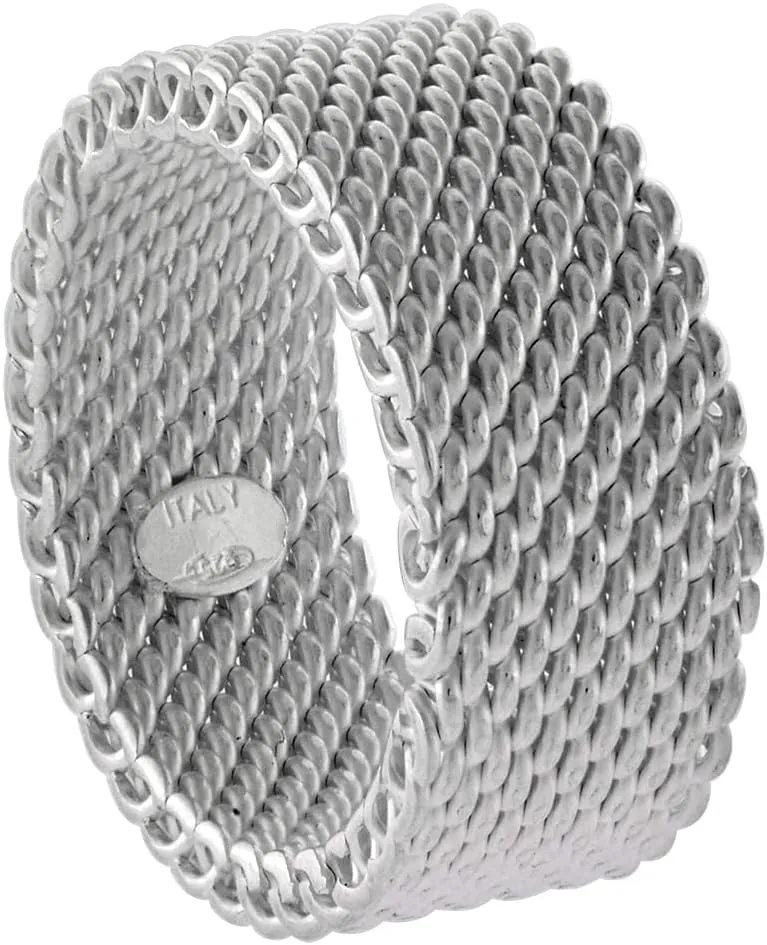 Sterling Silver 10mm Mesh Ring Wedding Band for Men and Women Solid Heavy ITALY sizes 5-13