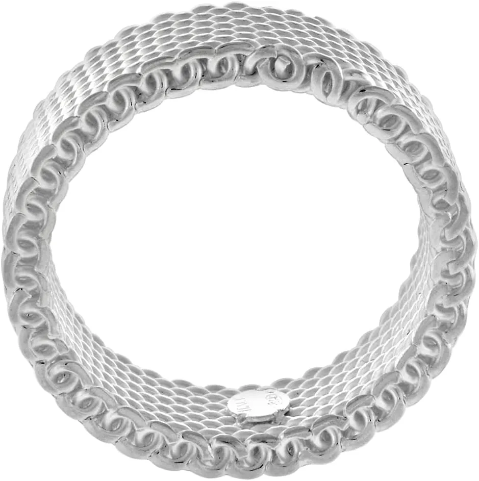 Sterling Silver 10mm Mesh Ring Wedding Band for Men and Women Solid Heavy ITALY sizes 5-13