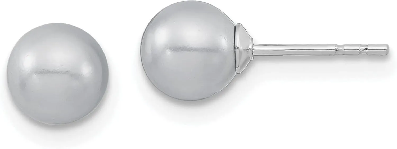 Sterling Silver 6-7mm Grey Imitation Shell Pearl Stud Earrings 6.3