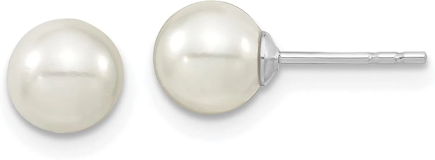 Sterling Silver 6-7mm White Imitation Shell Pearl Stud Earrings 6.3