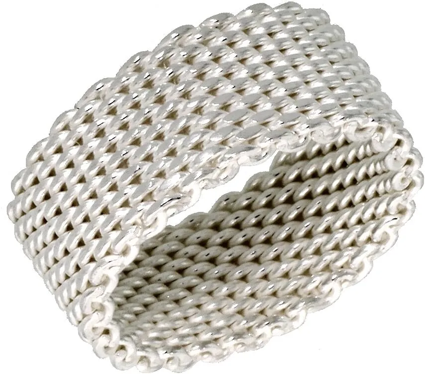 Sterling Silver Heavy Mesh Ring Unisex 5/16 inch Wide, Sizes 5-11