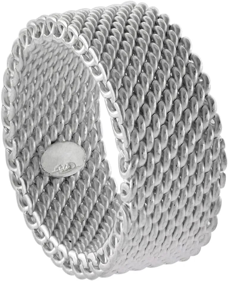 Sterling Silver Heavy Mesh Ring Unisex 5/16 inch Wide, Sizes 5-11
